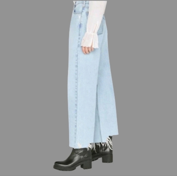Frame Denim Denim - Frame High N Tight Wide Crop Jeans Sz 26 Legacy Chew Distressed Grunge 90s/Y2k
